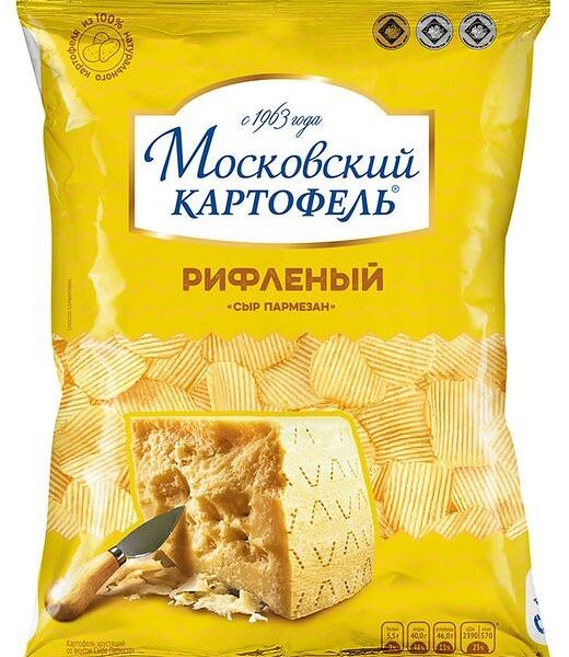 Чипсы картофельные Московский Картофель рифленые со вкусом сыра Пармезан