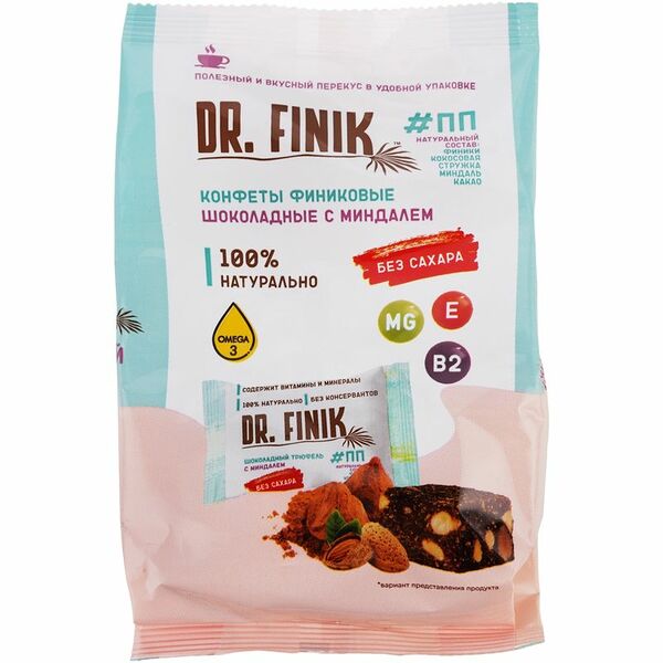 Конфеты Dr.Finik финиковые шоколадные с миндалем 150г