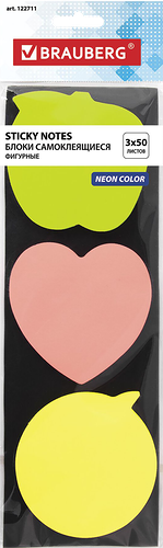 Блок для записей BRAUBERG самоклеящийся неоновый фигурный, 50 листов, в ассортименте, Арт. 122711