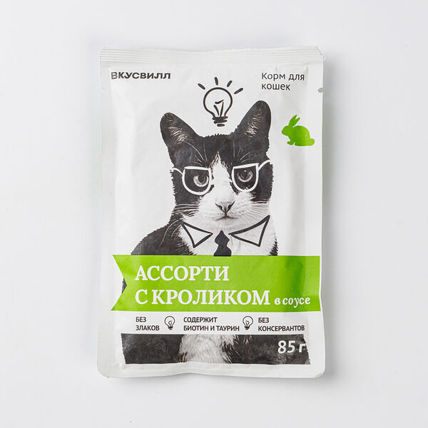 Корм влажный для кошек ВкусВилл Ассорти с кроликом в соусе 85 г