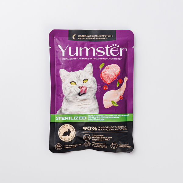 Корм влажный для стерилизованных кошек мясные кусочки с кроликом и клюквой в соусе, 85 гр