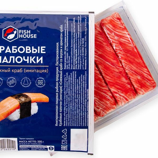 Крабовые палочки Fish House Снежный краб имитация охлаждённое, 200г