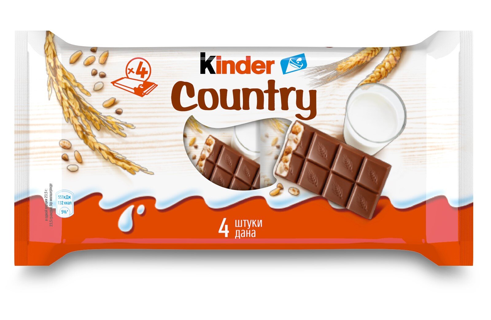 

Шоколад Kinder Country (с молочно-злаковой начинкой) 4x23.5 г