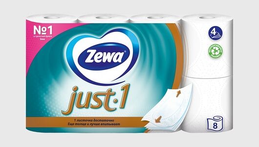 Туалетная бумага Zewa Just 1, 4 слоя, 8 рулонов