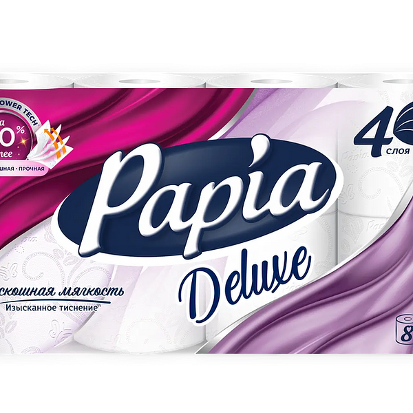 Бумага туалетная Papia Deluxe белая 4 слоя 8 рулонов