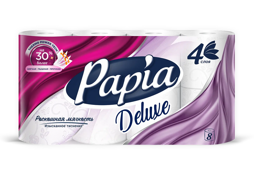 

Бумага туалетная Papia Deluxe белая 4 слоя 8 рулонов