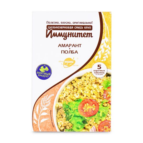 Смесь круп цельнозерновая Иммунитет Образ жизни Алтая Амарант, Полба, 5х70 г