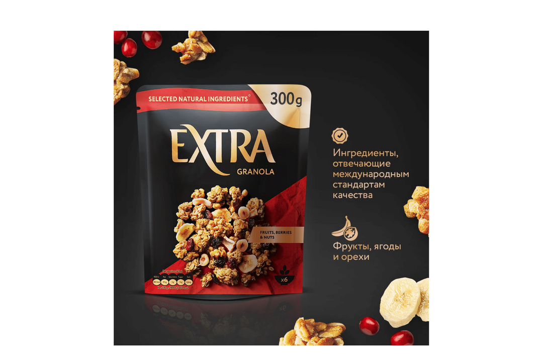 

Гранола-мюсли Extra с фруктами ягодами и орехами