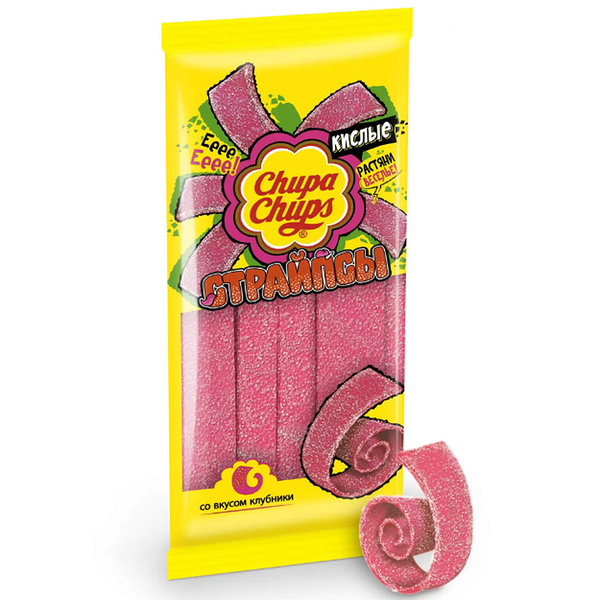 Жевательный мармелад Chupa Chups Страйпсы кислые со вкусом клубники, 120 г