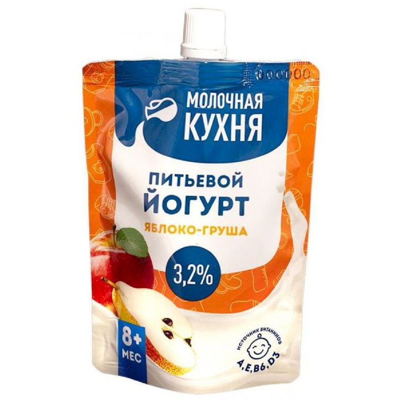 

Йогурт для детей Молочная кухня Яблоко, груша с 4 витаминами 3.2%, с 8 месяцев, без змж 100 г