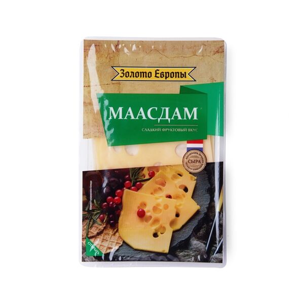 Сыр Маасдам 45% Золото Европы, нарезка, 125г