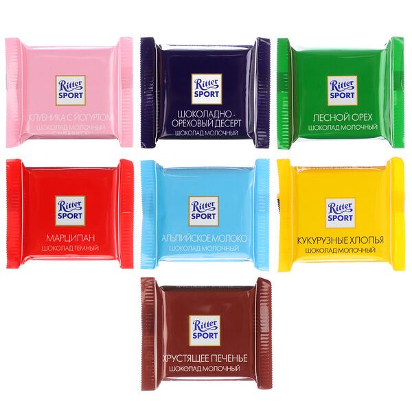 Шоколад ritter sport mini яркая коллекция, 15 г, 7 вкусов в ассортименте