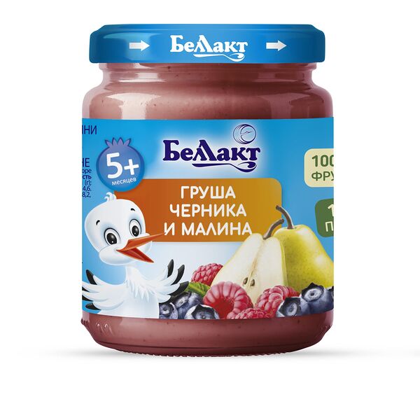 Пюре из груш, черники и малины  вес 100г. ДП с ран. возраста  гомог, стерил Беллакт