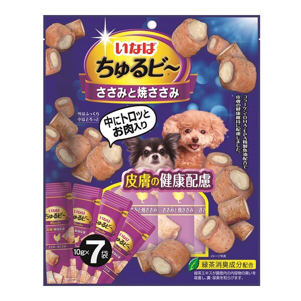 Лакомство для собак INABA Churu Bee трубочки для здоровья кожи, куриное филе 7х10 г