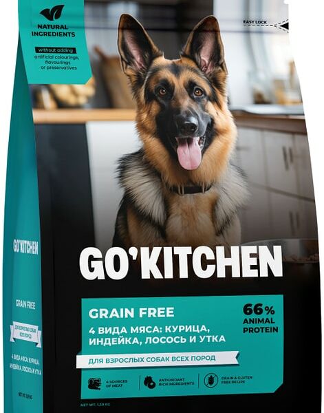Сухой корм для собак Go Kitchen беззерновой всех пород с курицей индейкой лососем и уткой 5.44кг