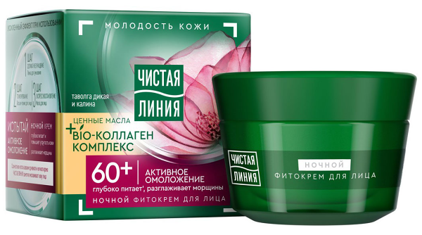 Крем для лица ночной Чистая Линия Таволга и Калина 60+ 45 мл