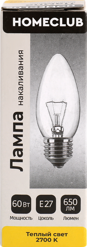 

Лампа накаливания Homeclub свеча 60 Вт Е27 теплый свет