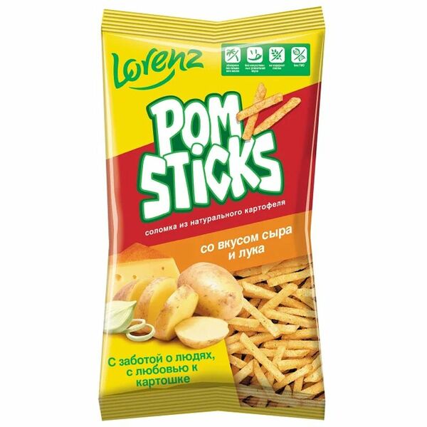 Чипсы картофельные Lorenz Pomsticks соломкой со вкусом сыра и лука 100 г