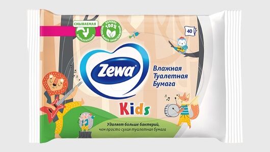 Влажная туалетная бумага Zewa Kids детская без аромата, 40 шт.