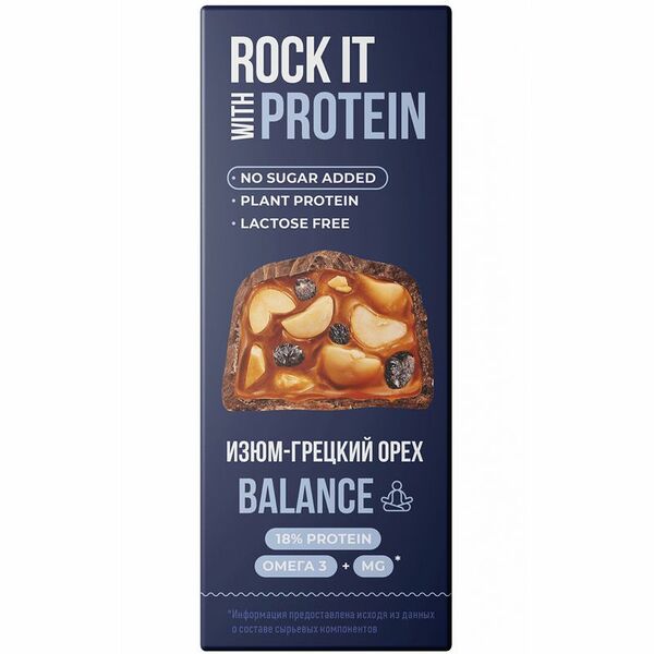 Батончик протеиновый Rock it with Protein с грецким орехом и изюмом в шоколаде, 40 г