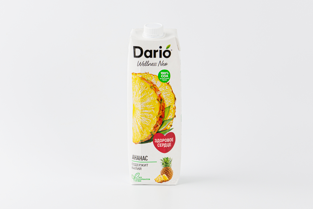 

Сок ананасовый Dario Wellness с мякотью восстановленный 1 л