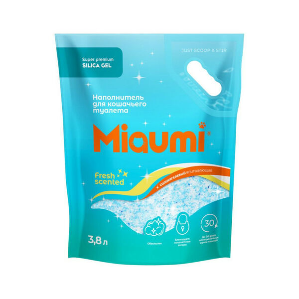 Силикагелевый наполнитель для кошачьего туалета Miaumi Silica Gel Fresh Scented впитывающий с ароматом свежести, 3.8 л