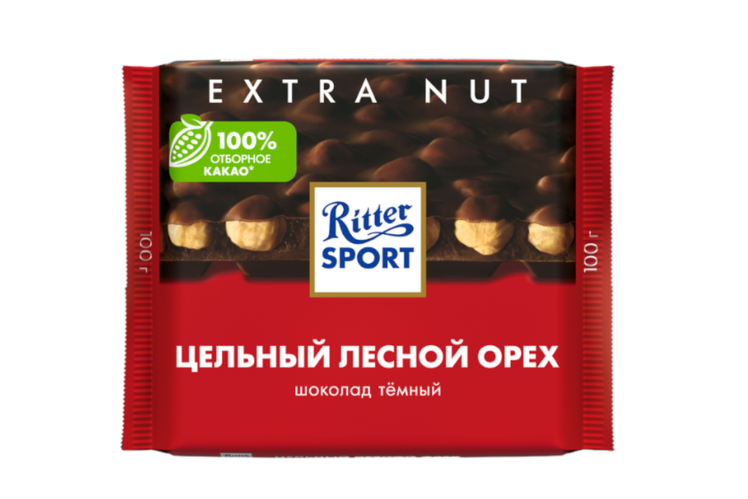 

Шоколад темный Ritter Sport Extra Nut Цельный лесной орех 100 г