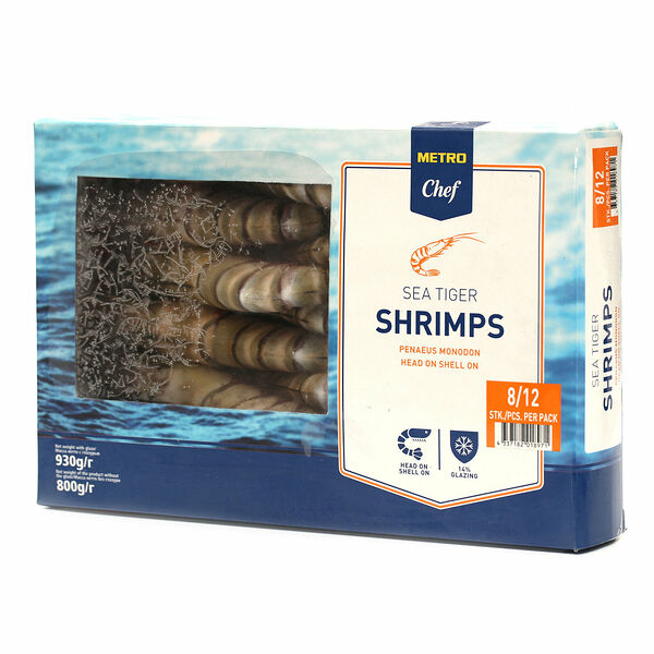 Креветки морские тигровые размер 8/12 ТМ Metro Chef (Метро Шеф) 930 г