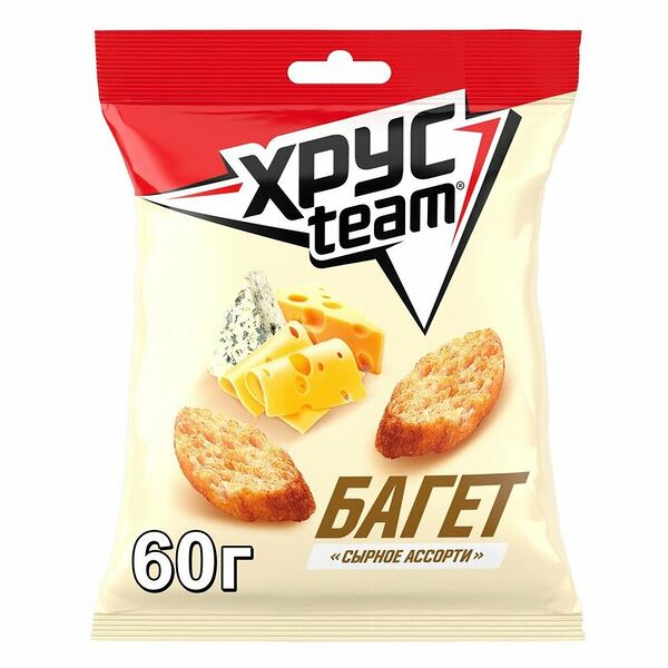 Сухарики Хрусteam Багет, сырное ассорти, 60 г