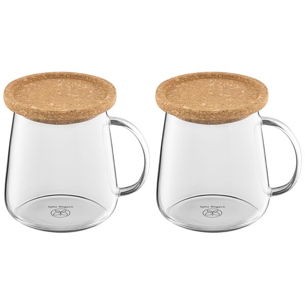 Набор кружек Elan Gallery Crystal Glass, 2 шт, 420 мл, боросиликатное стекло/пробковое дерево, янтарный