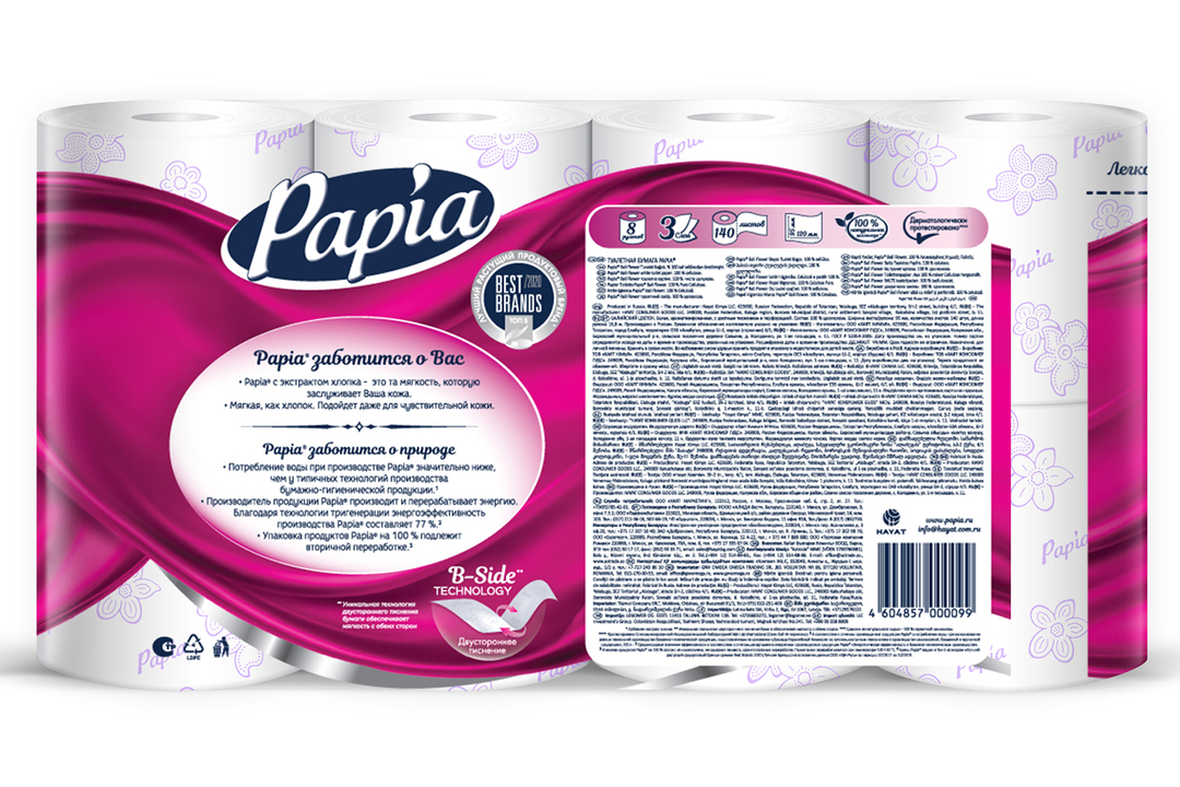 

Туалетная бумага Papia Bali Flower 3 слоя 8 рулонов