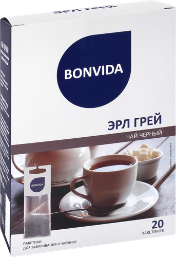 

Чай черный BONVIDA Эрл Грей с ароматом бергамота для заваривания в чайнике, 20пак