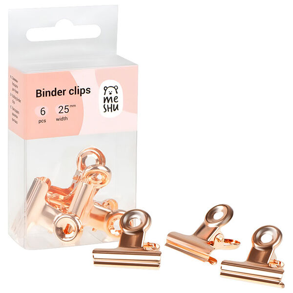 Зажимы-бульдоги для бумаг MESHU Rose gold, 25мм, 6шт