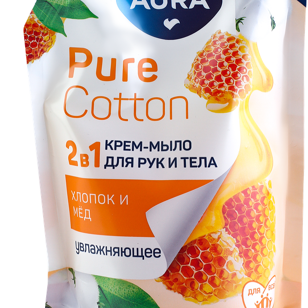 Крем-мыло для рук и тела AURA Pure Cotton 2в1 Хлопок и мед, 450мл