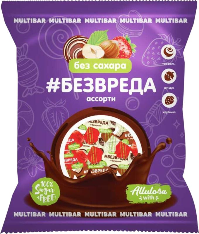 

Конфеты Multibar Без Вреда микс со вкусом трюфеля, клубники, фундука 200 г