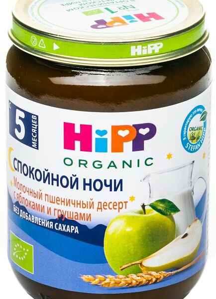 Десерт HiPP Молочно-пшеничный с яблоком и груши 190г