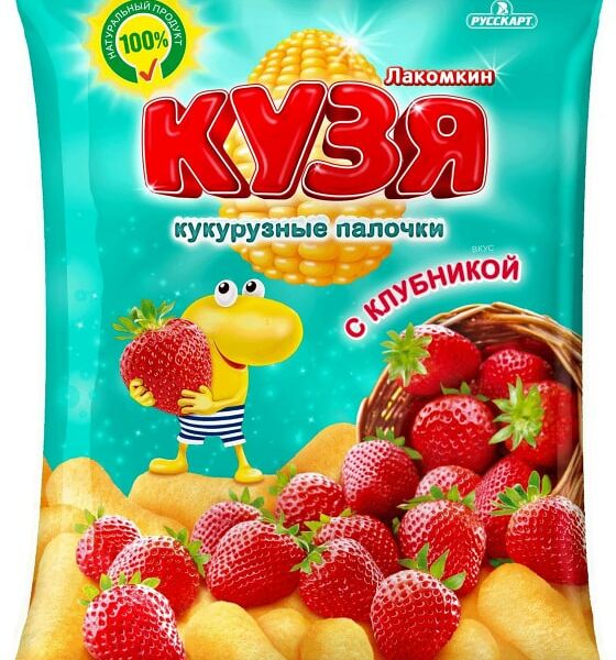 Палочки кукурузные Кузя Лакомкин Клубника 100г