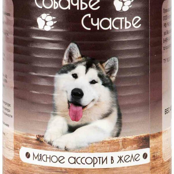 Корм для собак Собачье счастье Мясное ассорти в желе, 410г