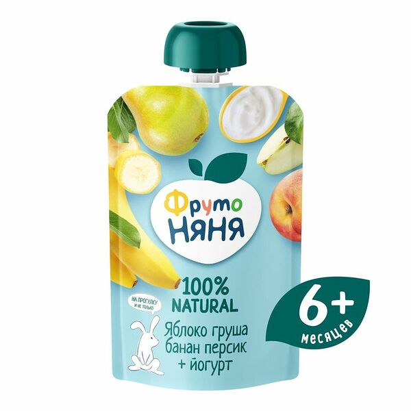 Пюре ФрутоНяня яблоко-груша-банан-персик с йогуртом с 6 месяцев