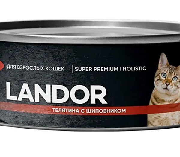 Влажный корм Landor Holistic для любых кошек, телятина с шиповником 100 г