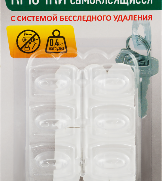 Крючок самоклеящийся PARK 2,2х2,8см, до 0,4кг Арт. 8171, 6 шт