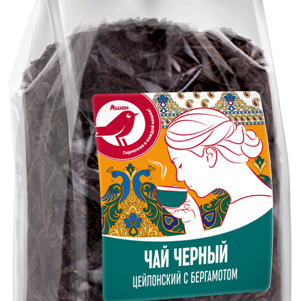Чай черный АШАН Красная птица Цейлонский с бергамотом листовой