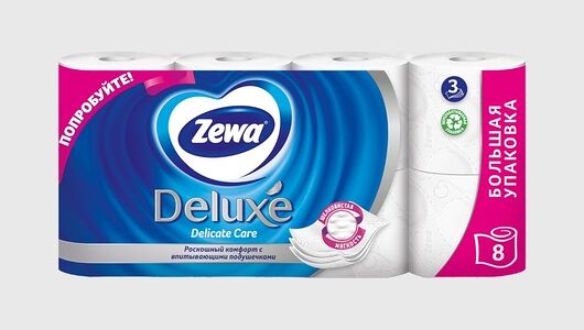 Туалетная бумага Zewa Deluxe без аромата, 3 слоя, 8 рулонов