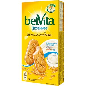 Печенье-сэндвич belVita Утреннее с йогуртовой начинкой в Магнит со скидкой –21%
