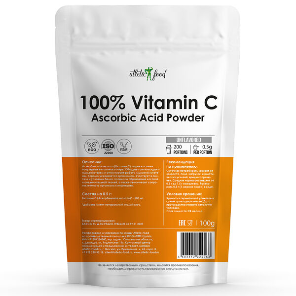 Atletic Food Витамин C 100% Vitamin C (Ascorbic Acid Powder) 100 г