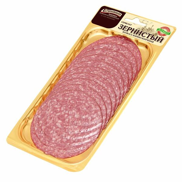 Сервелат варено-копченый Егорьевская Фкг Зернистый нарезка 100г