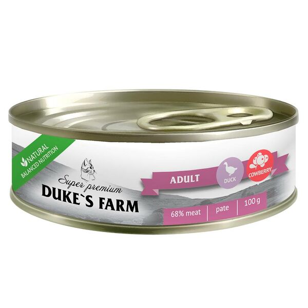Корм для кошек DUKE'S FARM из утки с брусникой и шпинатом