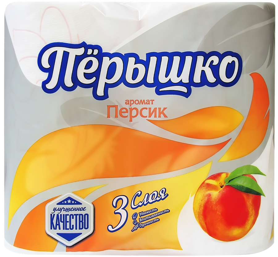 

Бумага туалетная Перышко Comfort 3-слоя с ароматом персика, 4 шт.