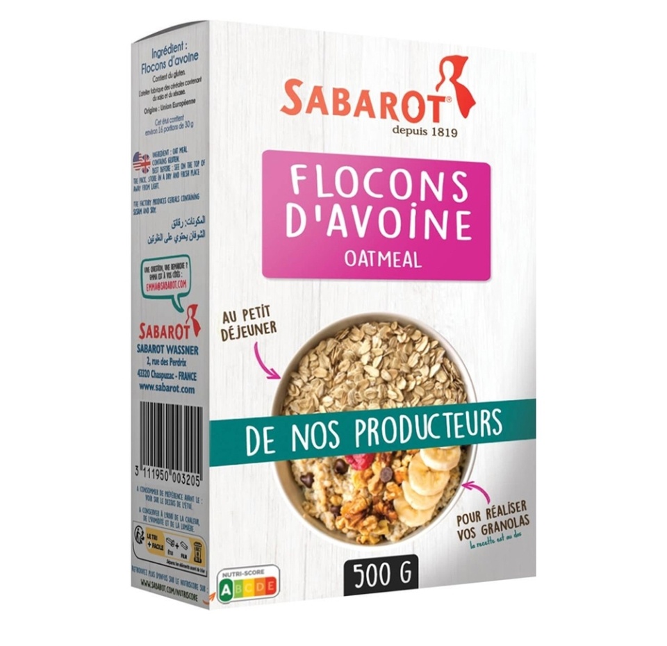 

Хлопья овсяные Sabarot 500г, Франция