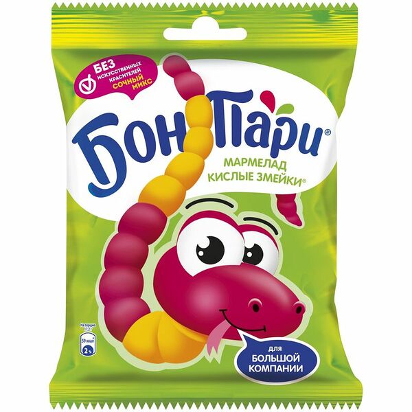 Мармелад Бон Пари Кислые змейки жевательный фигурный фрукты, 120г